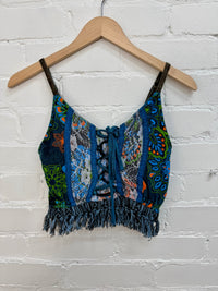 Stonewash & Flower Print Cropped  Strappy Vest