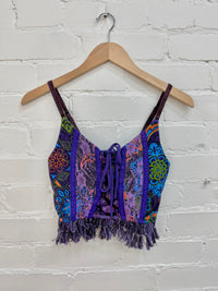 Stonewash & Flower Print Cropped  Strappy Vest