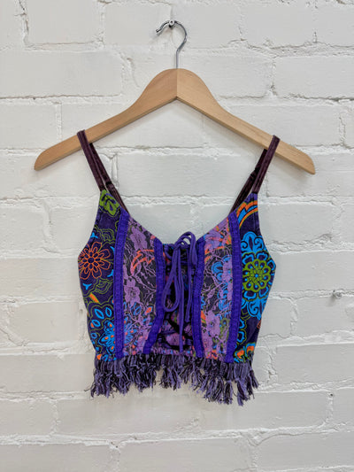 Stonewash & Flower Print Cropped  Strappy Vest