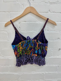 Stonewash & Flower Print Cropped  Strappy Vest