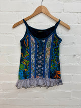 Stonewash & Flower Print Strappy Vest