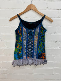 Stonewash & Flower Print Strappy Vest