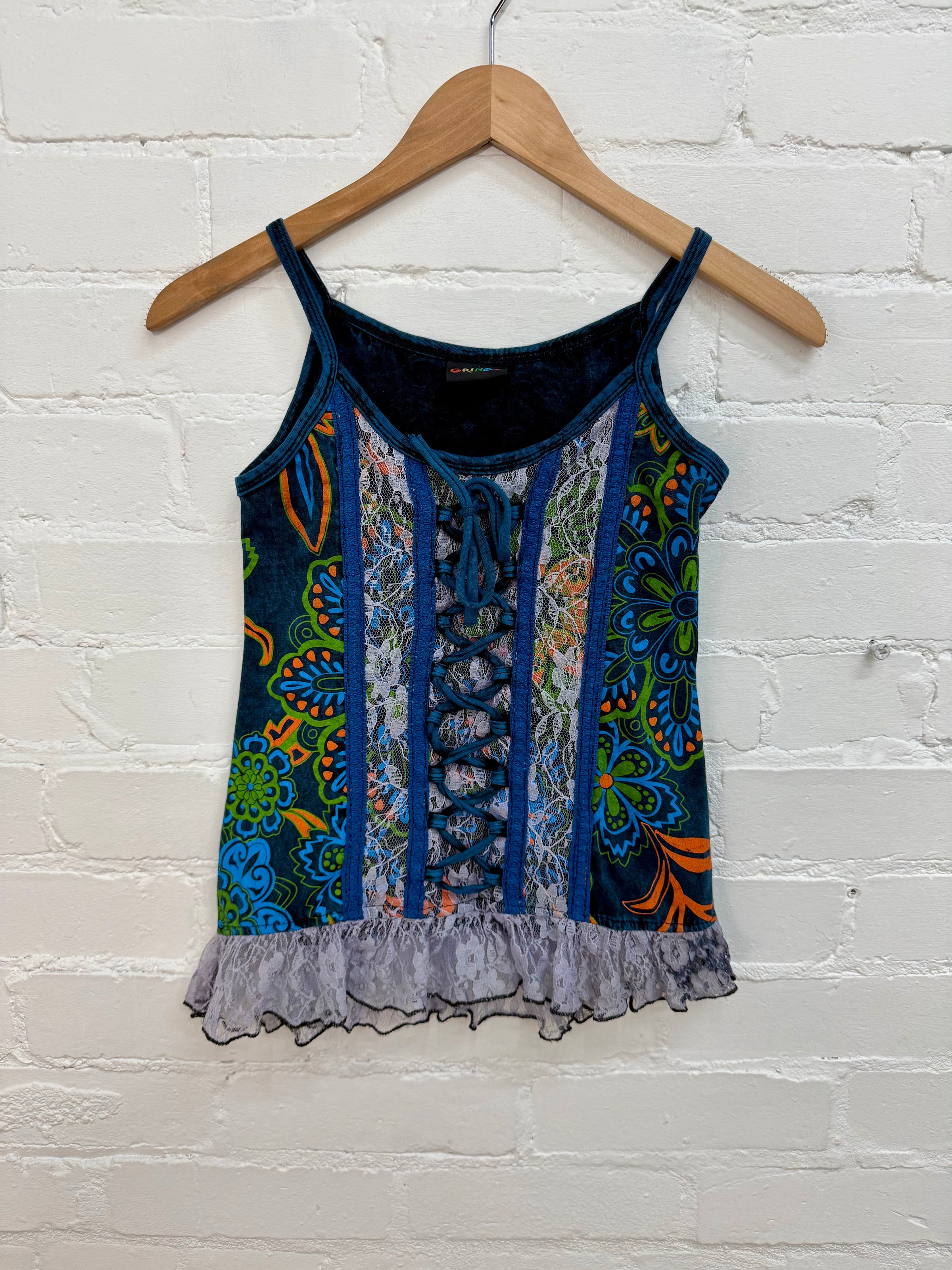 Stonewash & Flower Print Strappy Vest