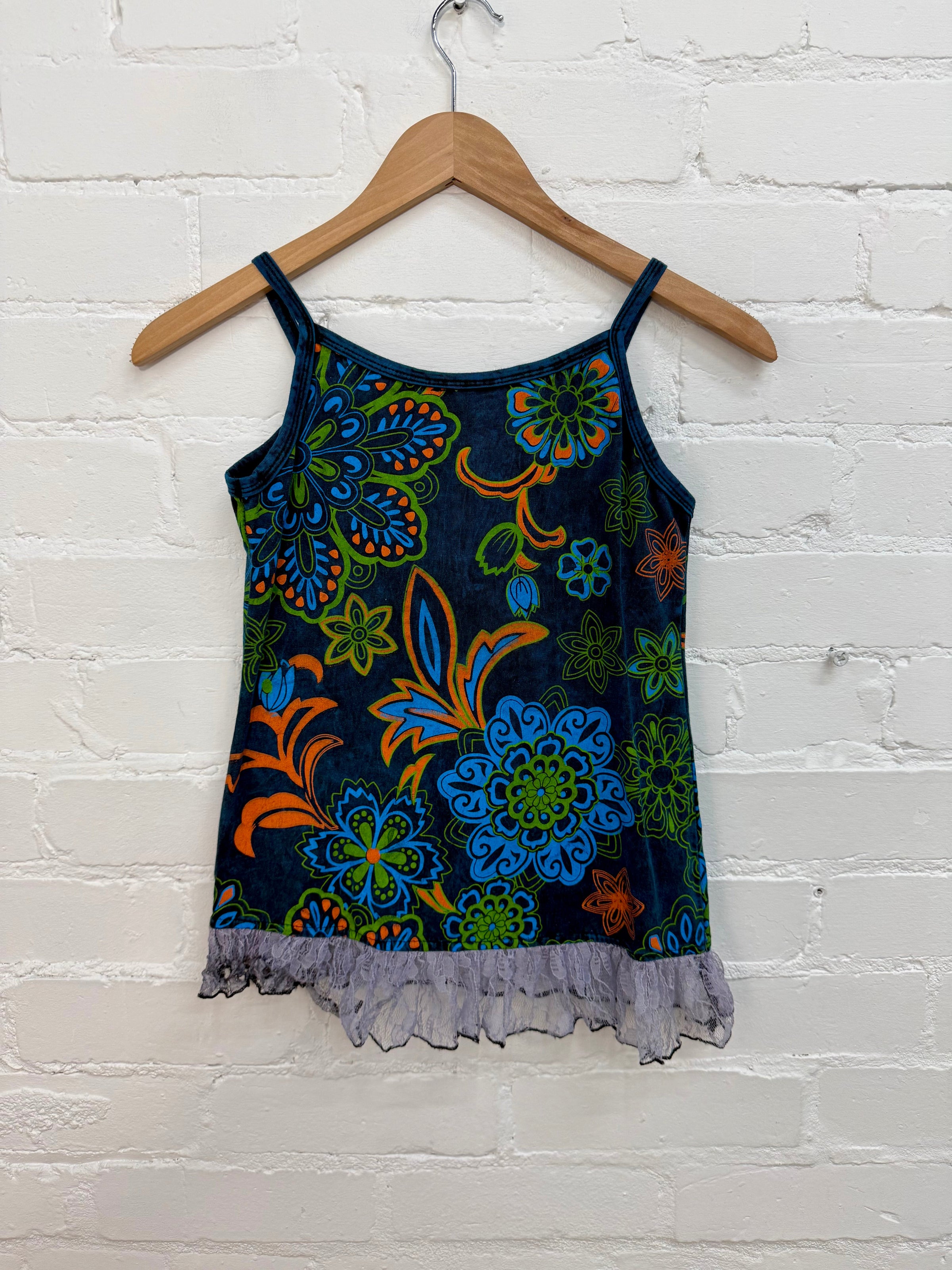 Stonewash & Flower Print Strappy Vest