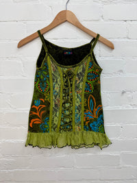 Stonewash & Flower Print Strappy Vest