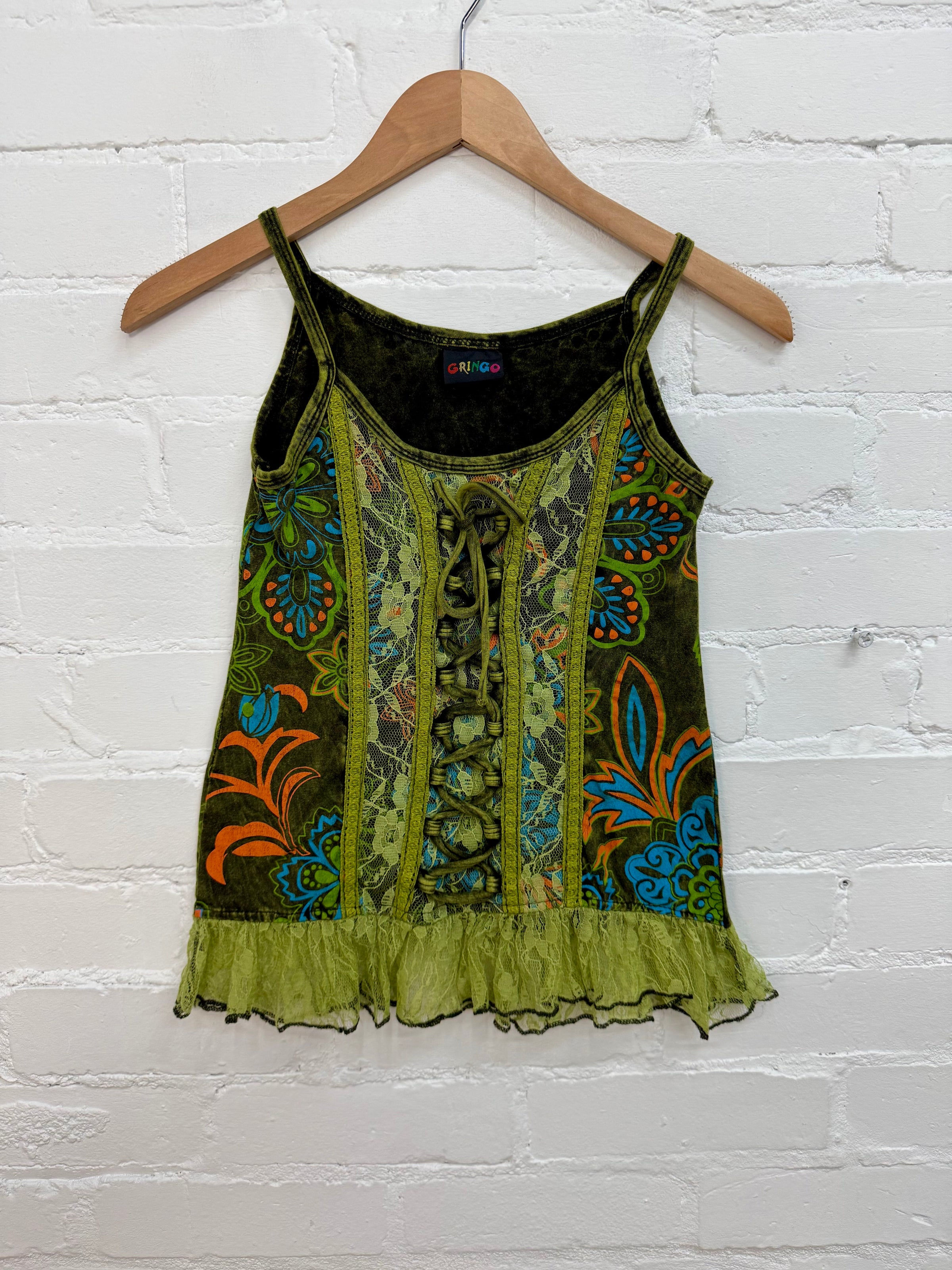 Stonewash & Flower Print Strappy Vest