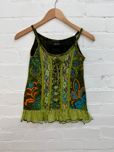 Stonewash & Flower Print Strappy Vest