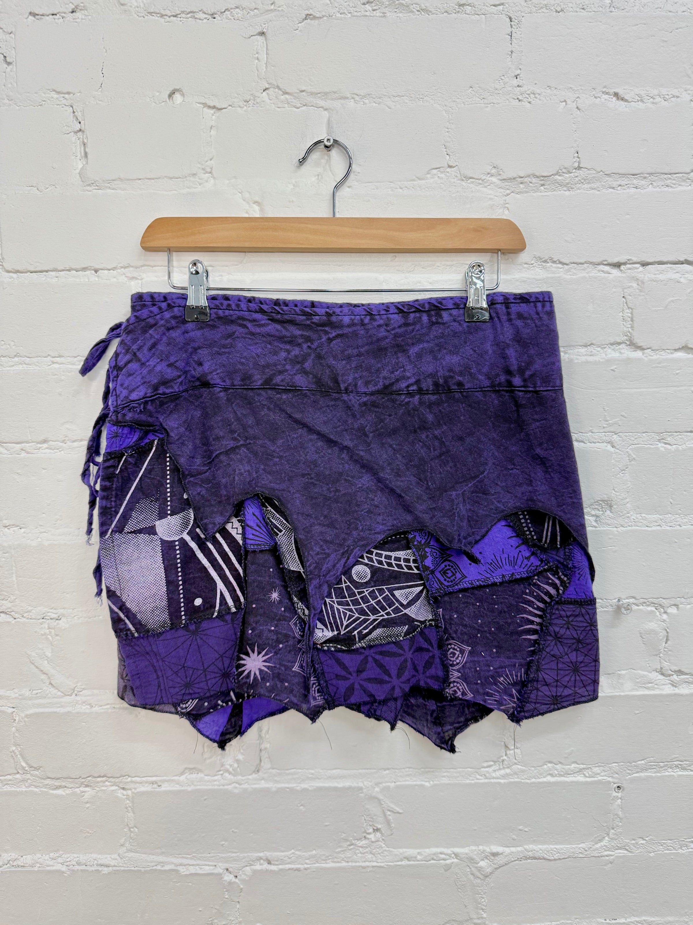 Stonewash & Patchwork Wrap Skirt