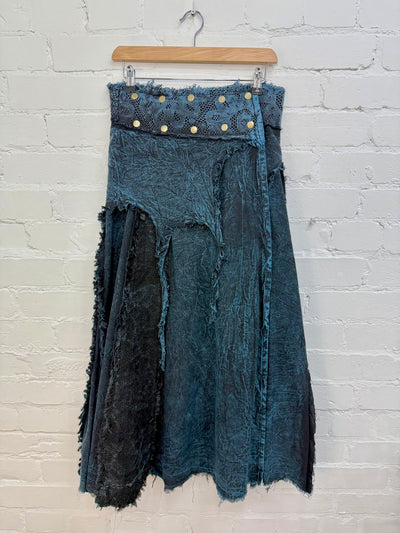 Stonewash Long Popper Skirt