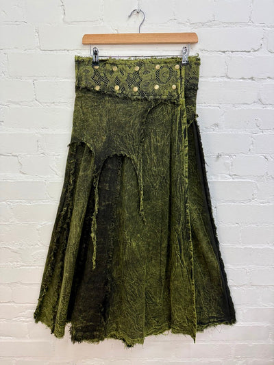 Stonewash Long Popper Skirt