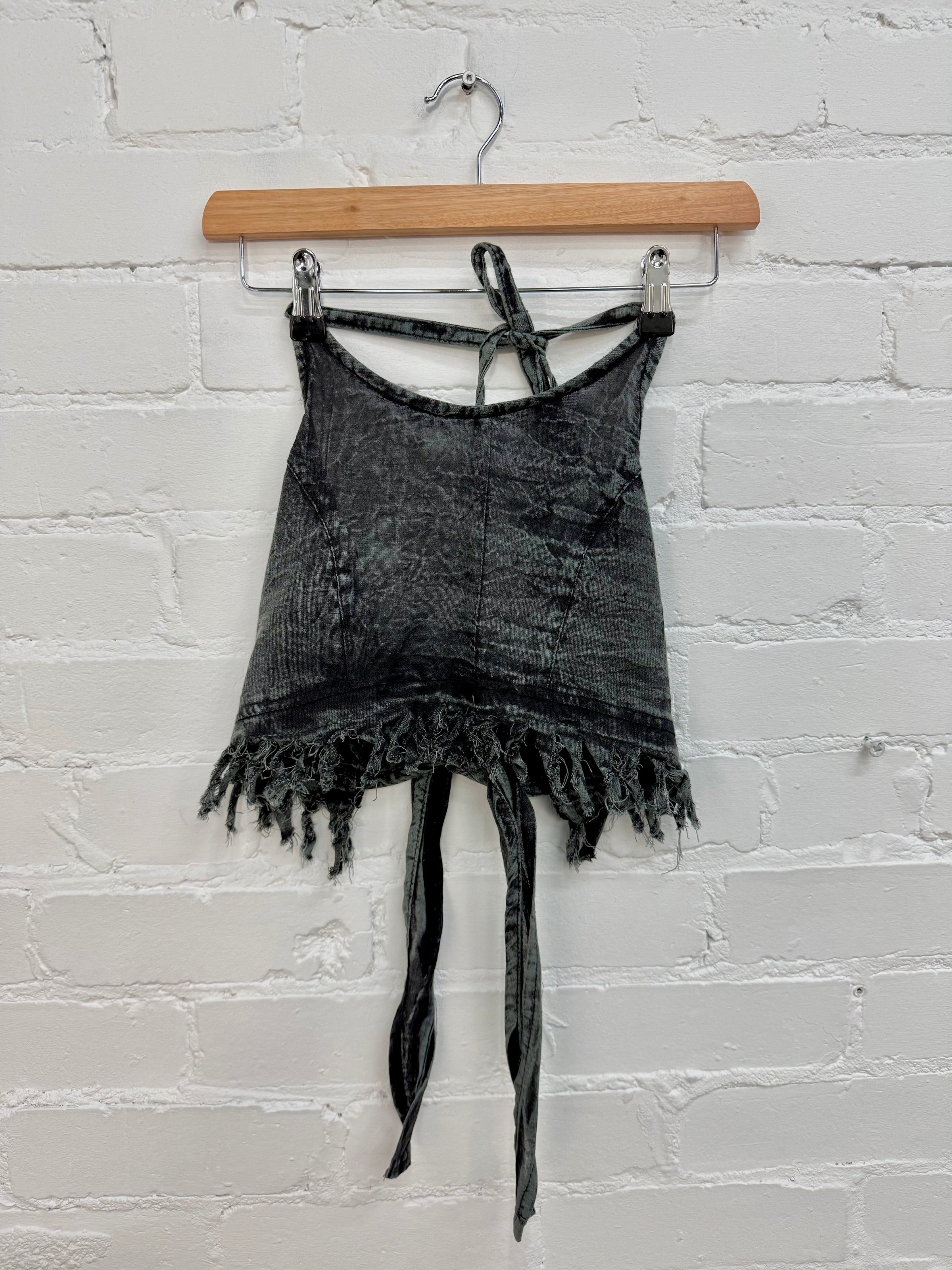 Stonewash Cropped Halter Tie Top
