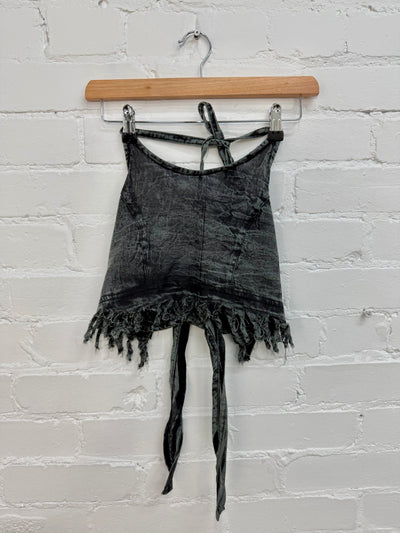 Stonewash Cropped Halter Tie Top