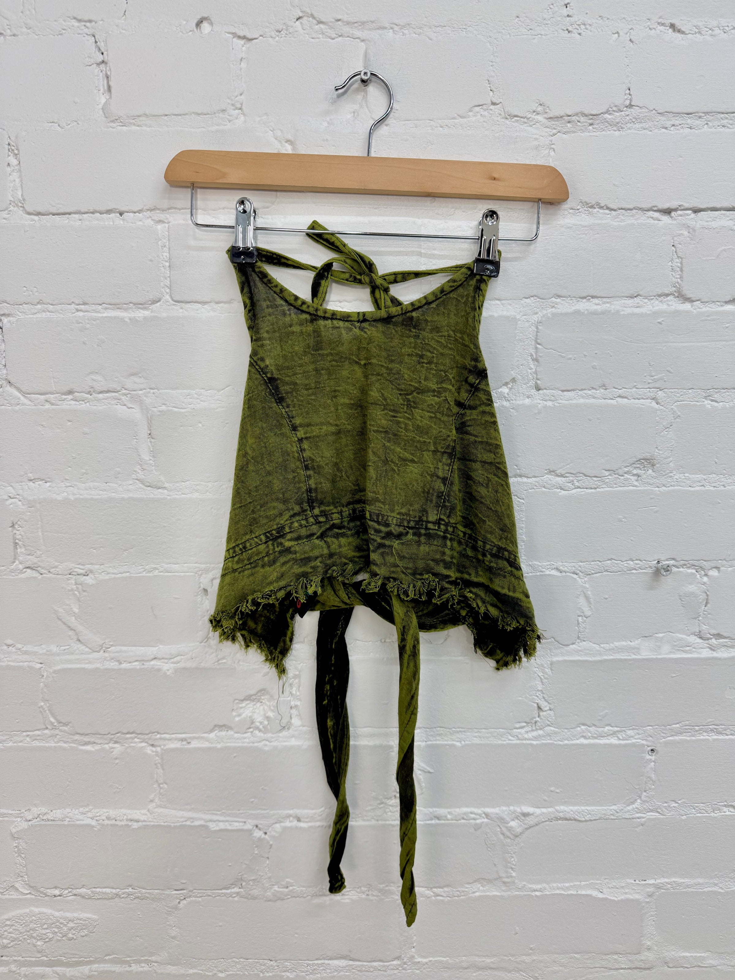 Stonewash Cropped Halter Tie Top