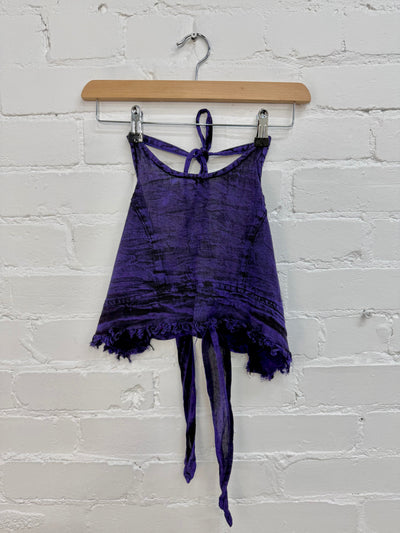 Stonewash Cropped Halter Tie Top