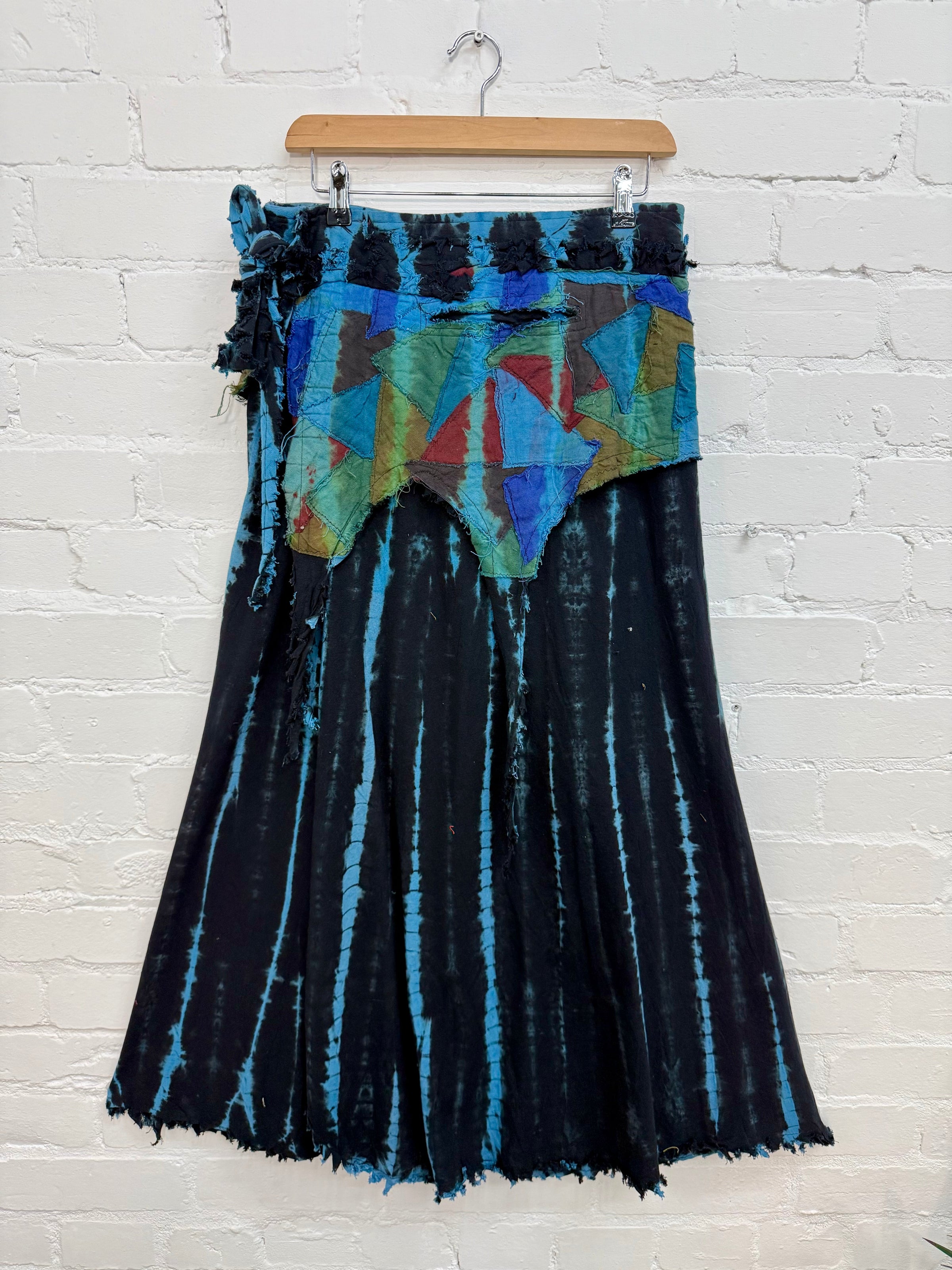 Tie-Dye & Patchwork Long Wrap Skirt