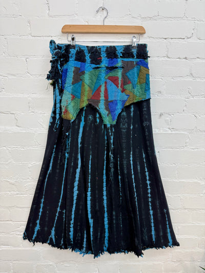 Tie-Dye & Patchwork Long Wrap Skirt