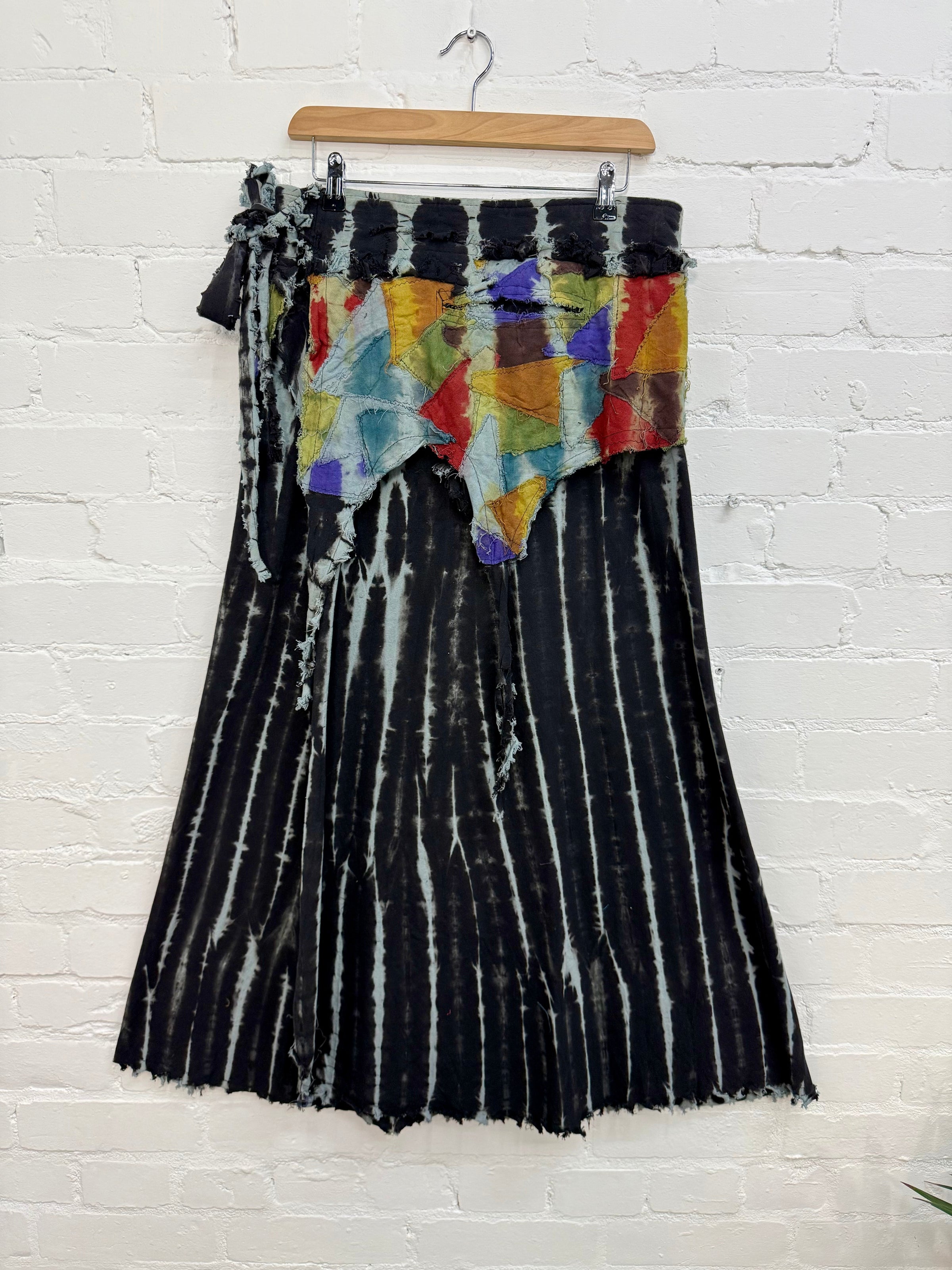 Tie-Dye & Patchwork Long Wrap Skirt