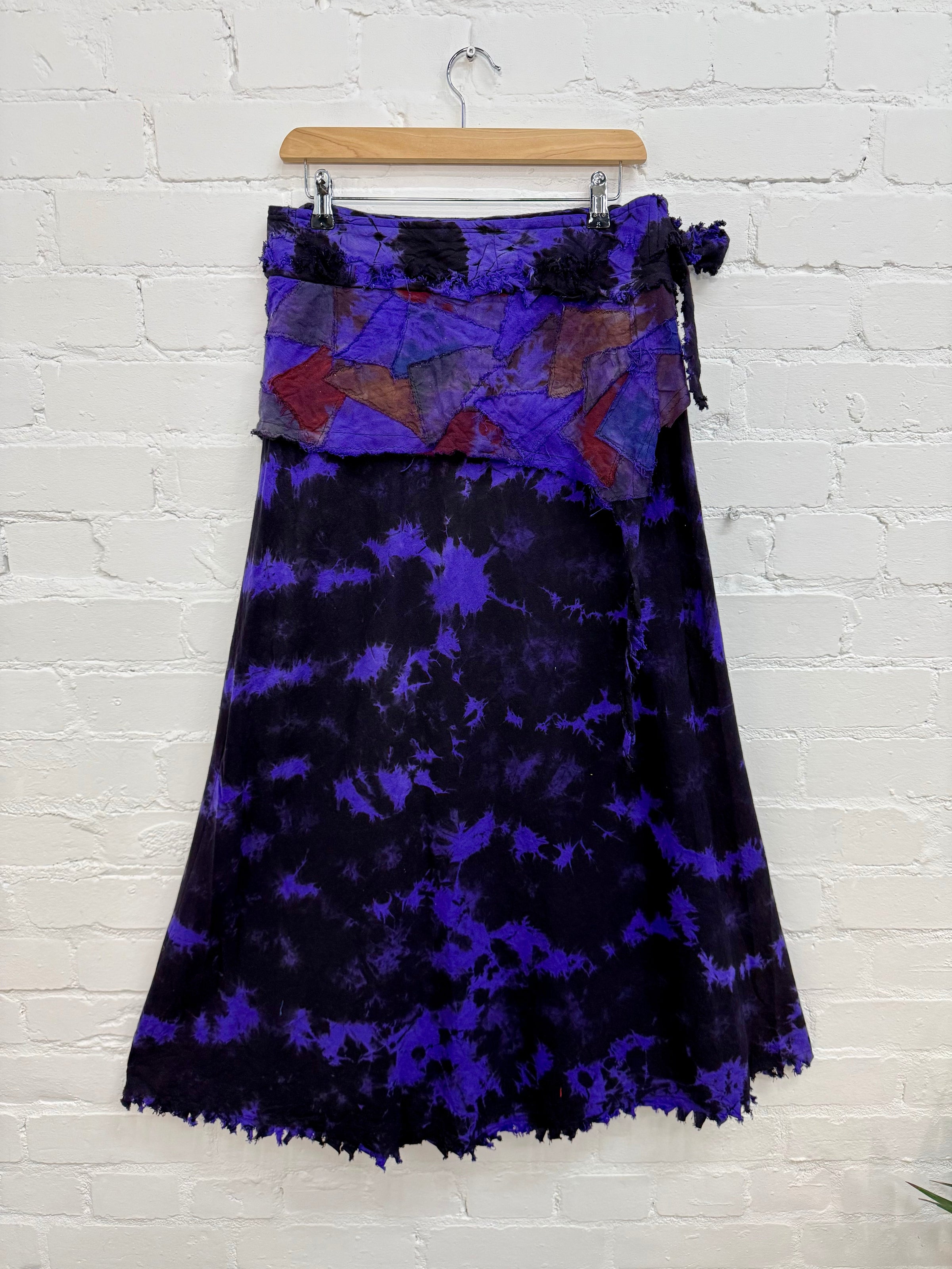 Tie-Dye & Patchwork Long Wrap Skirt