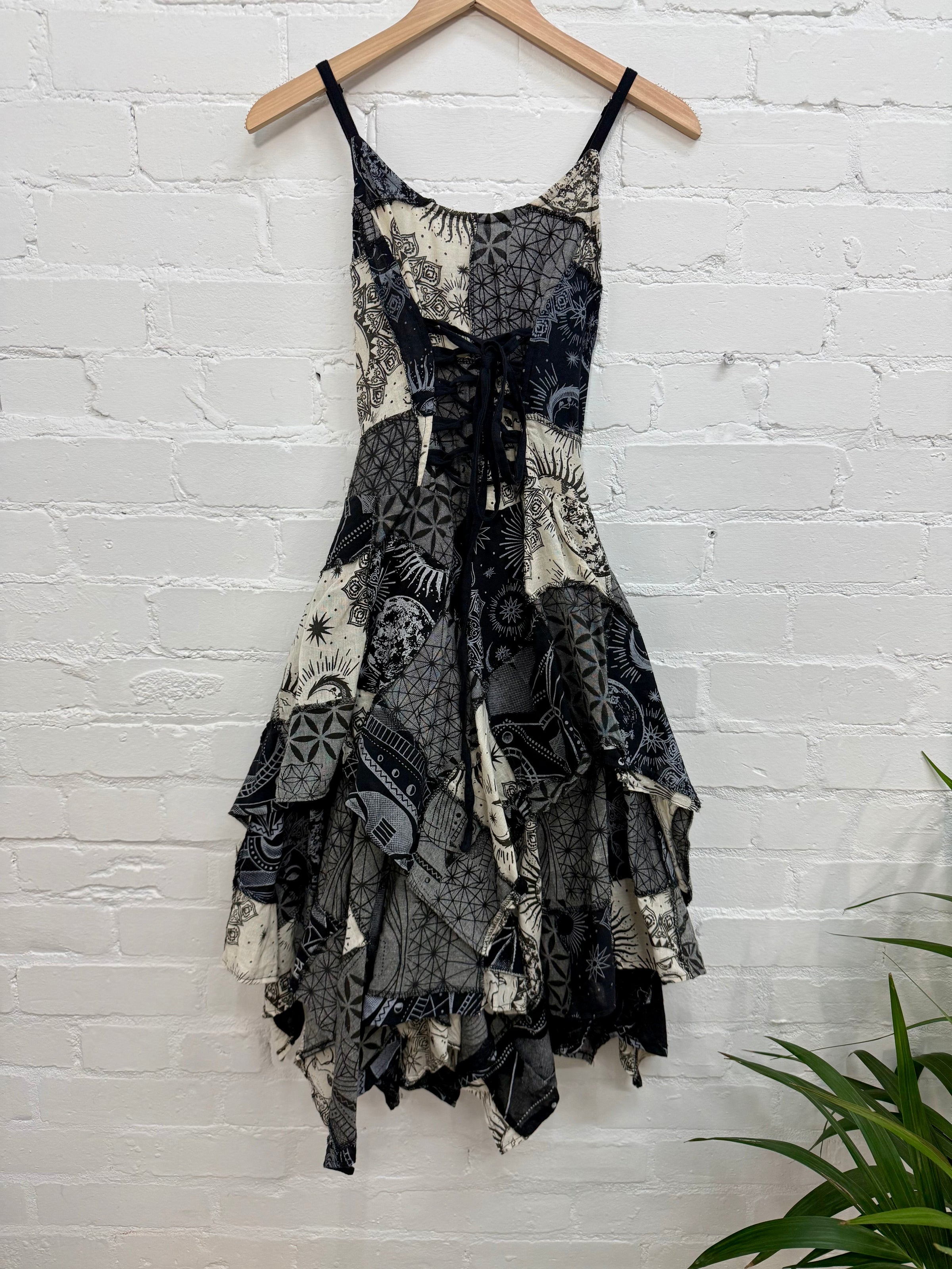 Celestial Patch Layered Midi Dress