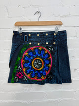 Stonewash Embroidered Short Popper Skirt