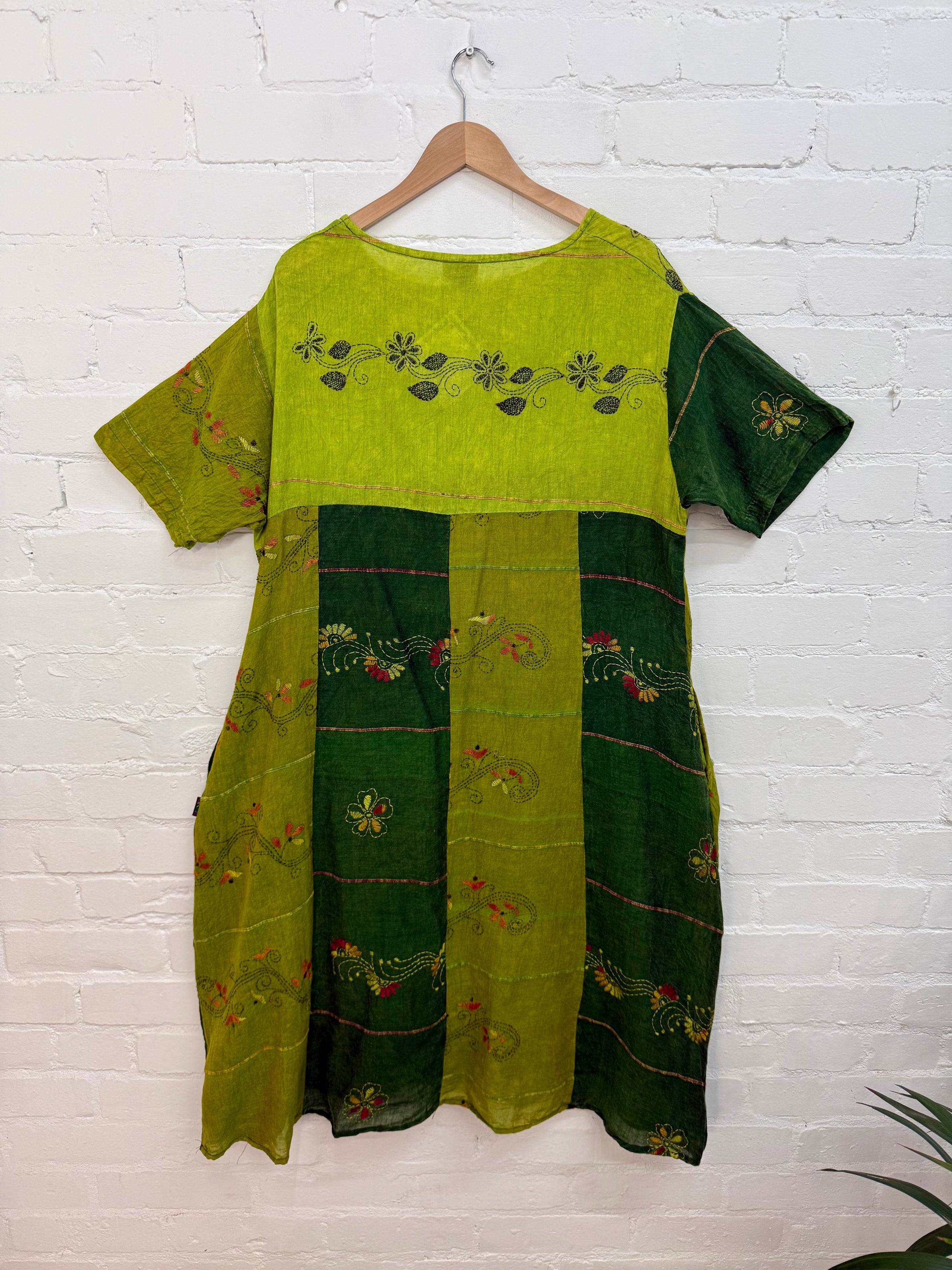 Long Embroidered Short Sleeve Dress