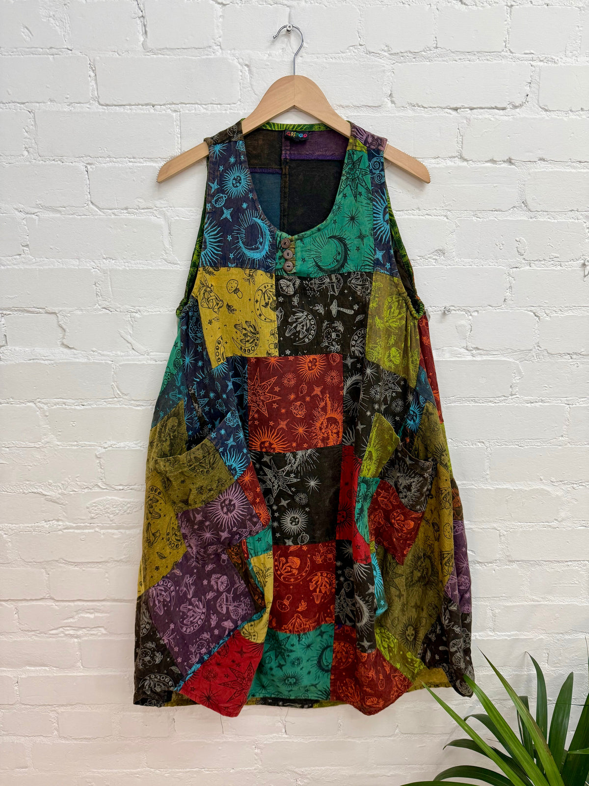 Mixed Print Patchwork Sleeveless Balloon Dress