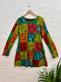 Mixed Print Patchwork Long Sleeve Dress