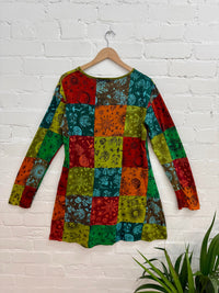 Mixed Print Patchwork Long Sleeve Dress