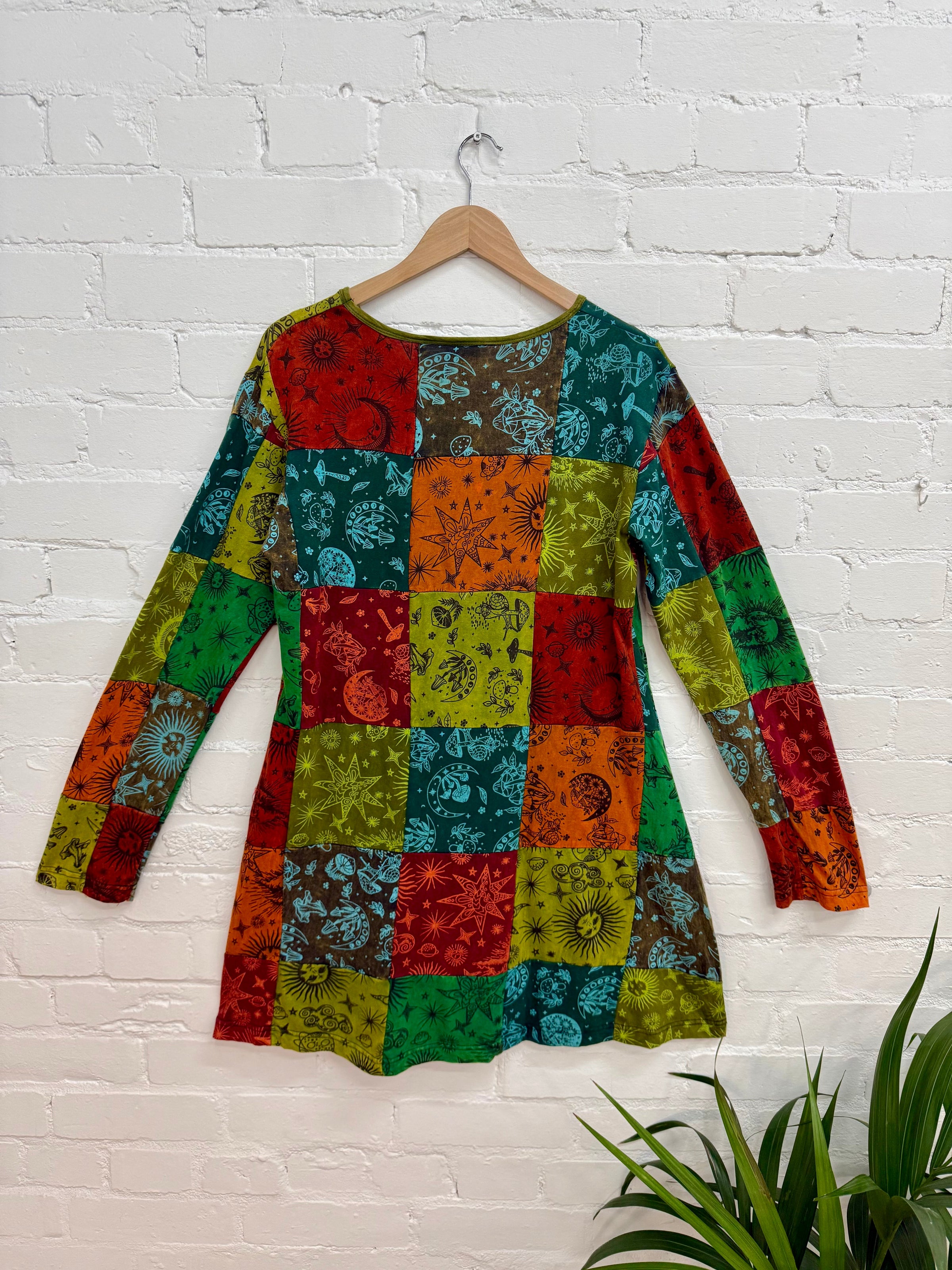 Mixed Print Patchwork Long Sleeve Dress