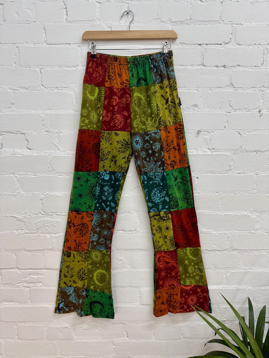 Mixed Print Patchwork Flared Trousers