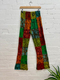 Mixed Print Patchwork Flared Trousers