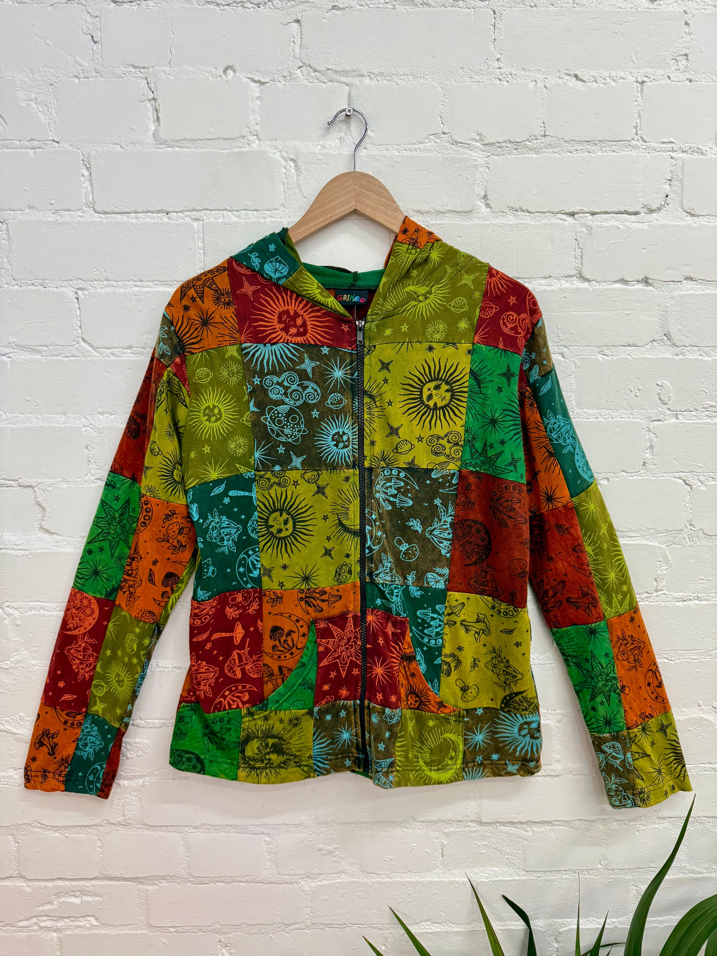 Mixed Print Patchwork Zip Hood Top