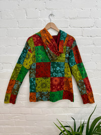 Mixed Print Patchwork Zip Hood Top