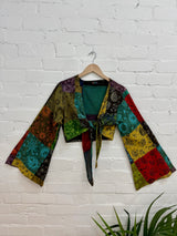 Mixed Print Patchwork Tie Wrap Top