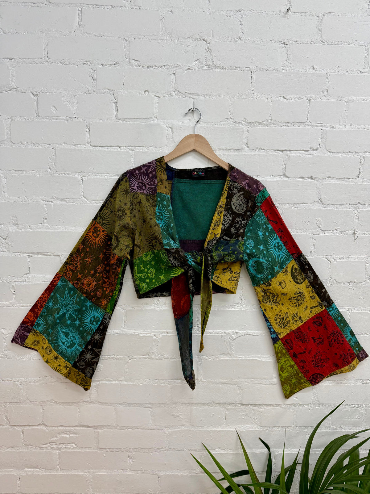Mixed Print Patchwork Tie Wrap Top