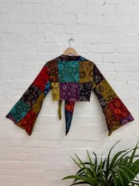 Mixed Print Patchwork Tie Wrap Top