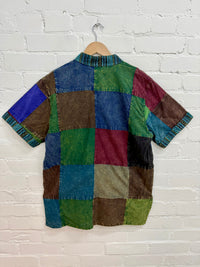 Stonewash Patchwork Short Sleeve Grandad Shirt
