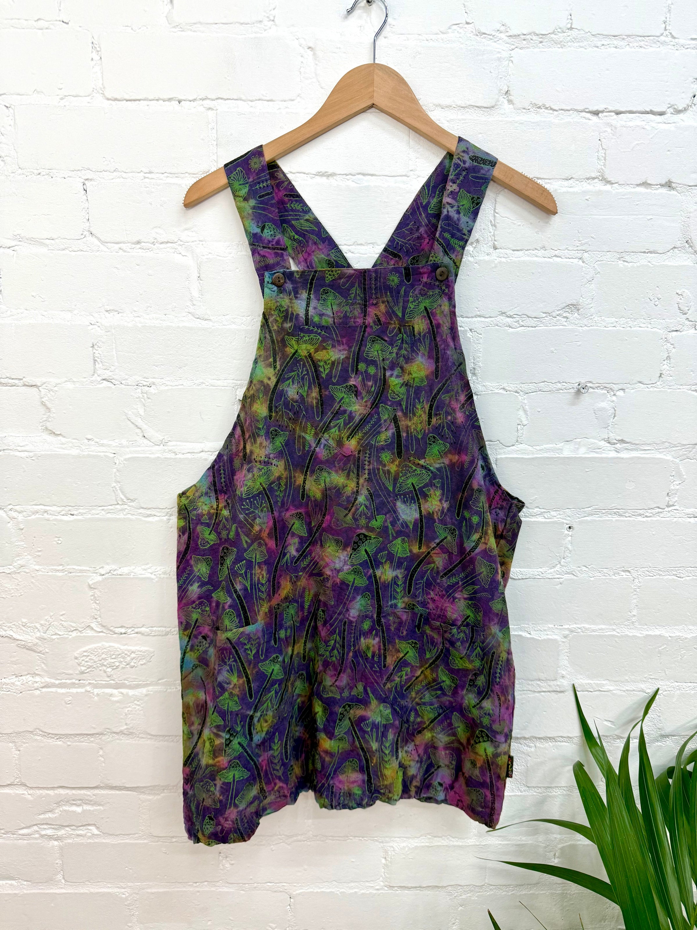 Tie Dye Mushroom Print Short Dungaree Dress