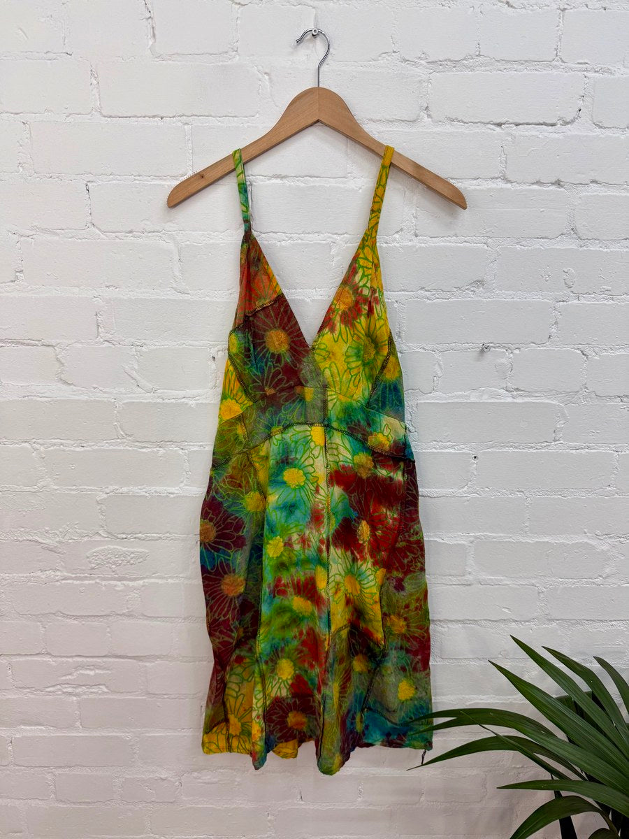 Tie Dye Flower Print Strappy Dress