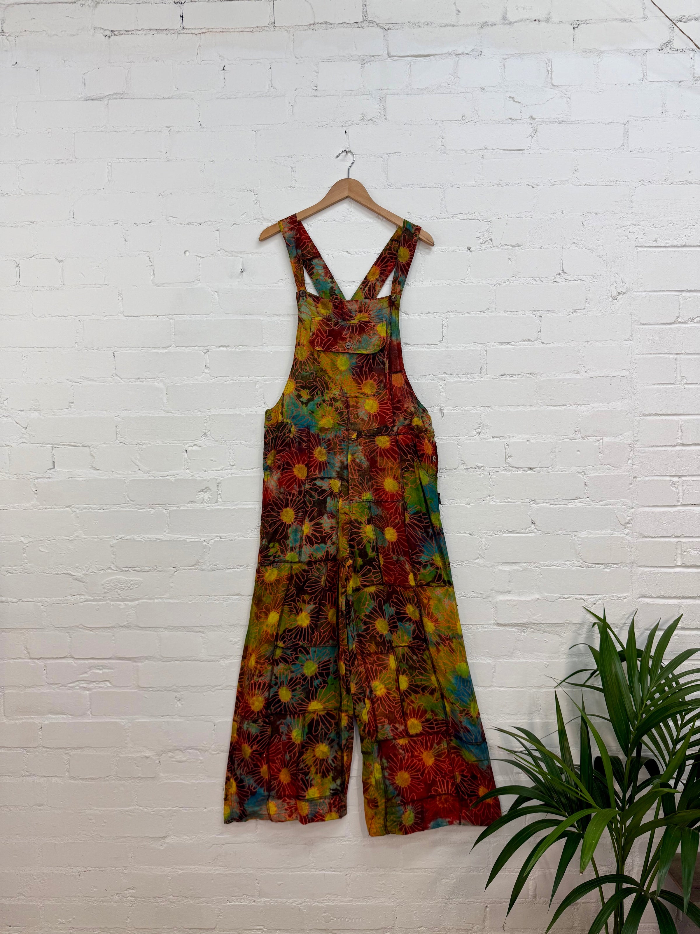 Tie Dye Flower Print Dungarees