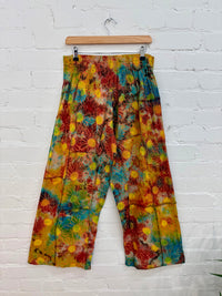 Tie Dye Flower Print Wide Leg Trousers