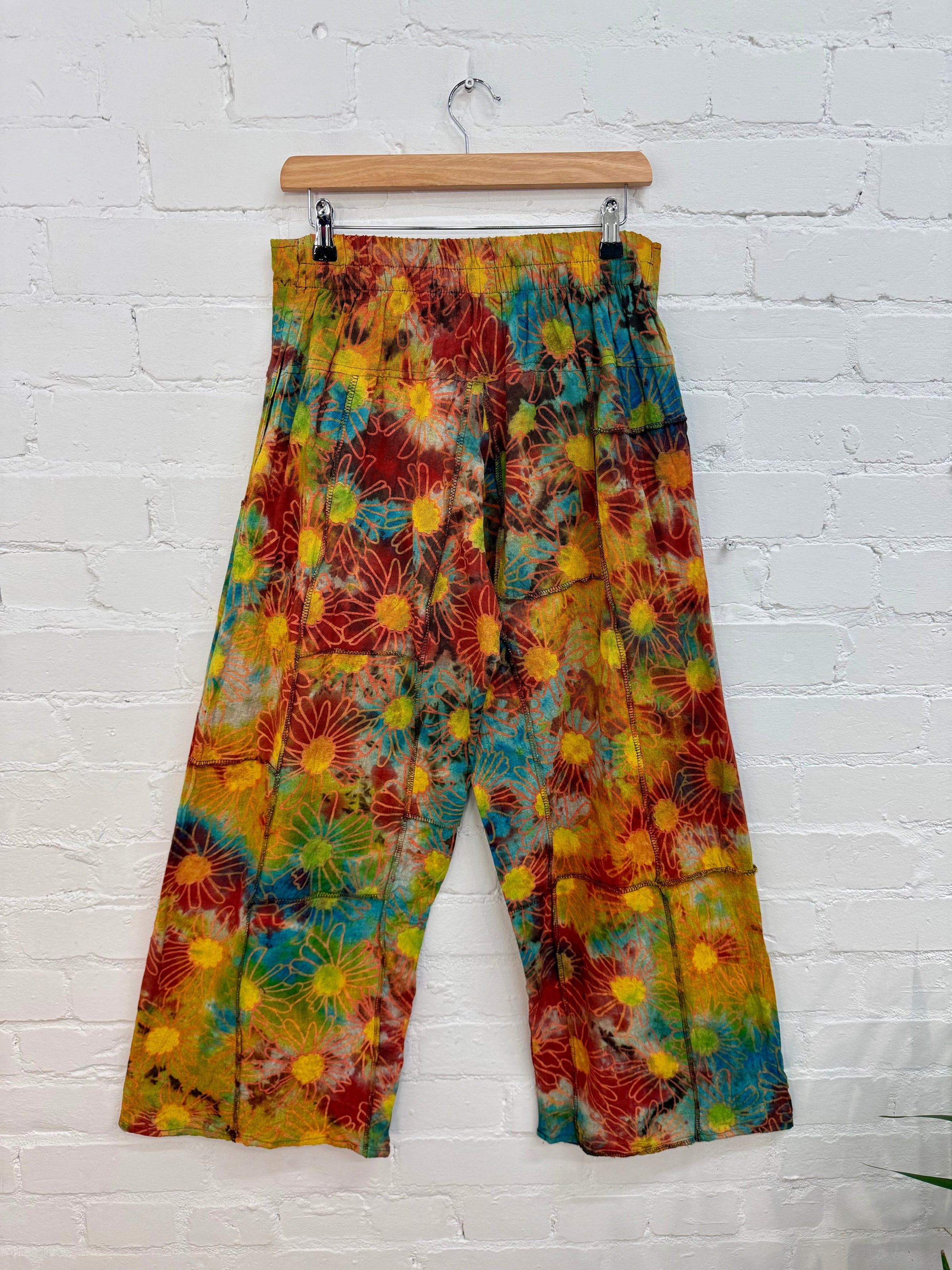 Tie Dye Flower Print Wide Leg Trousers