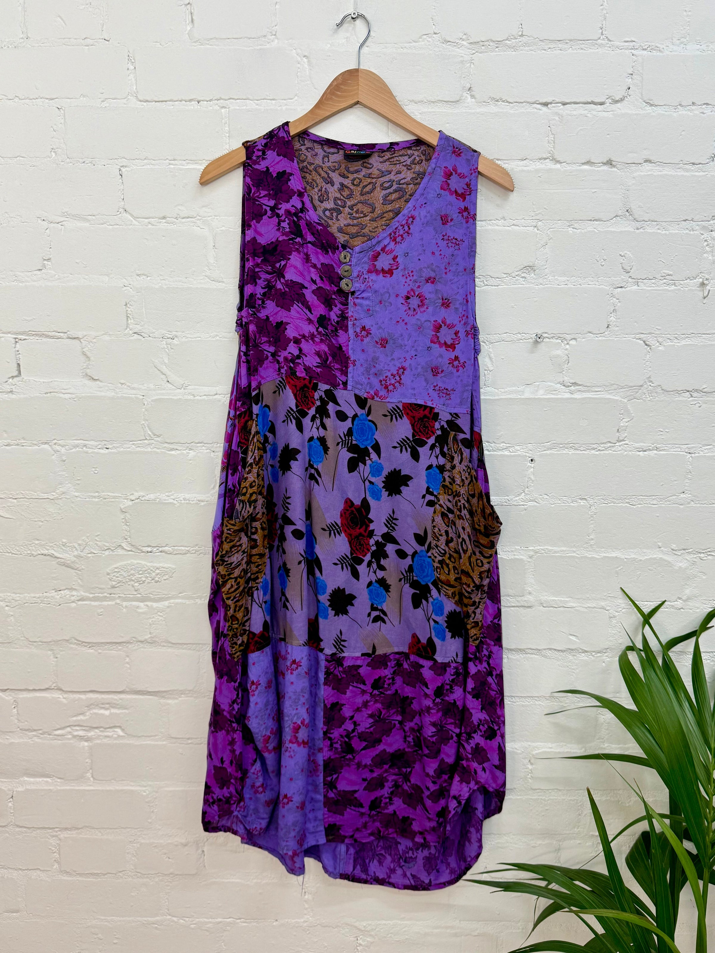 Patchwork Floral Midi Balloon Dress