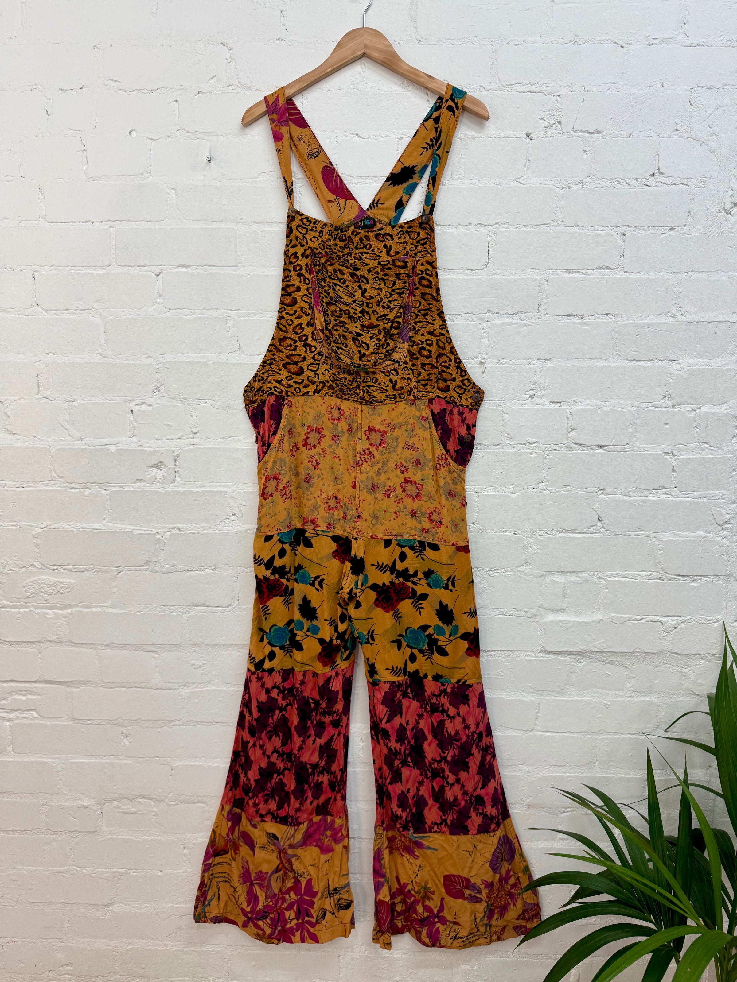 Patchwork Floral Flared Dungarees