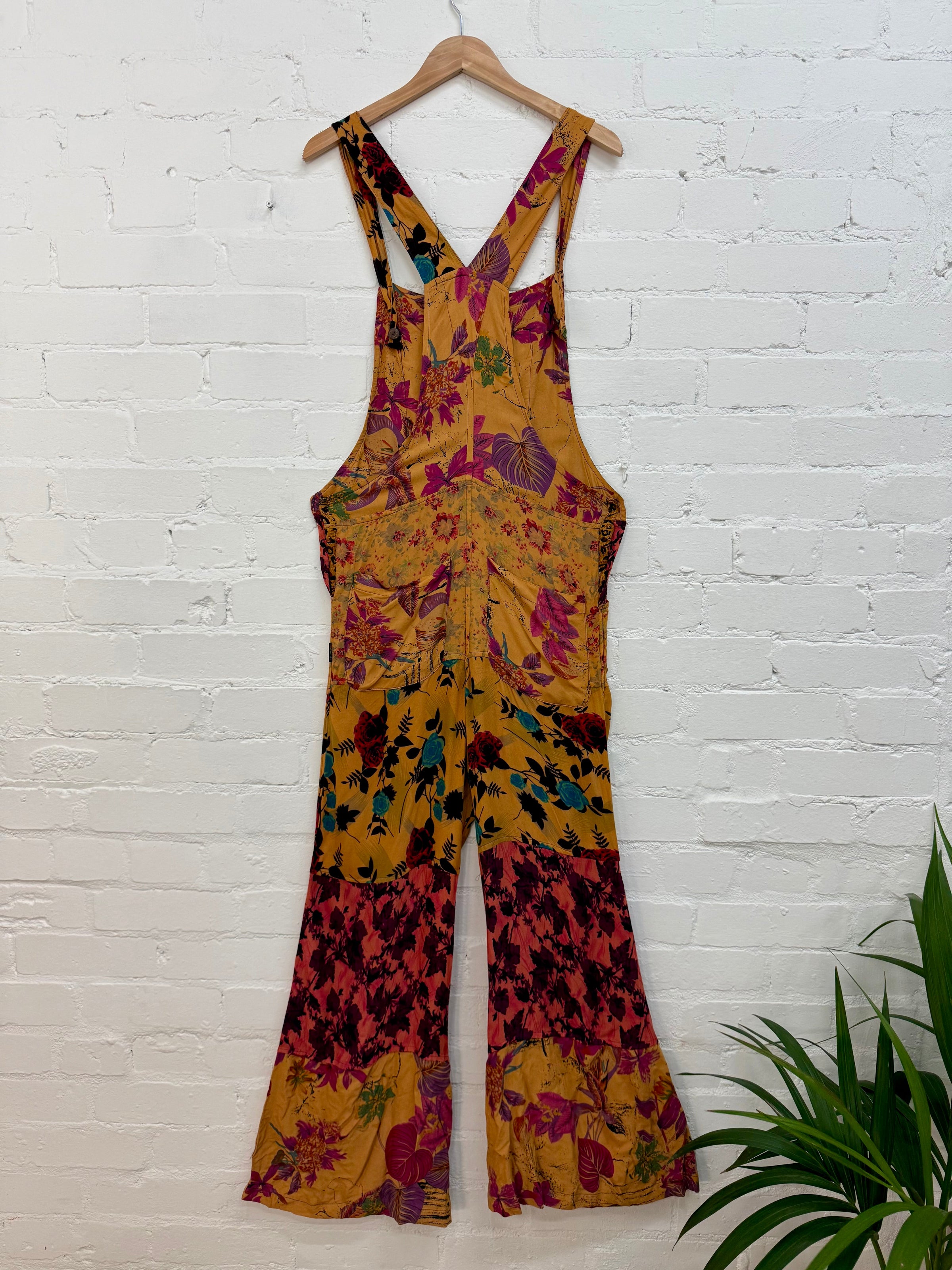 Patchwork Floral Flared Dungarees