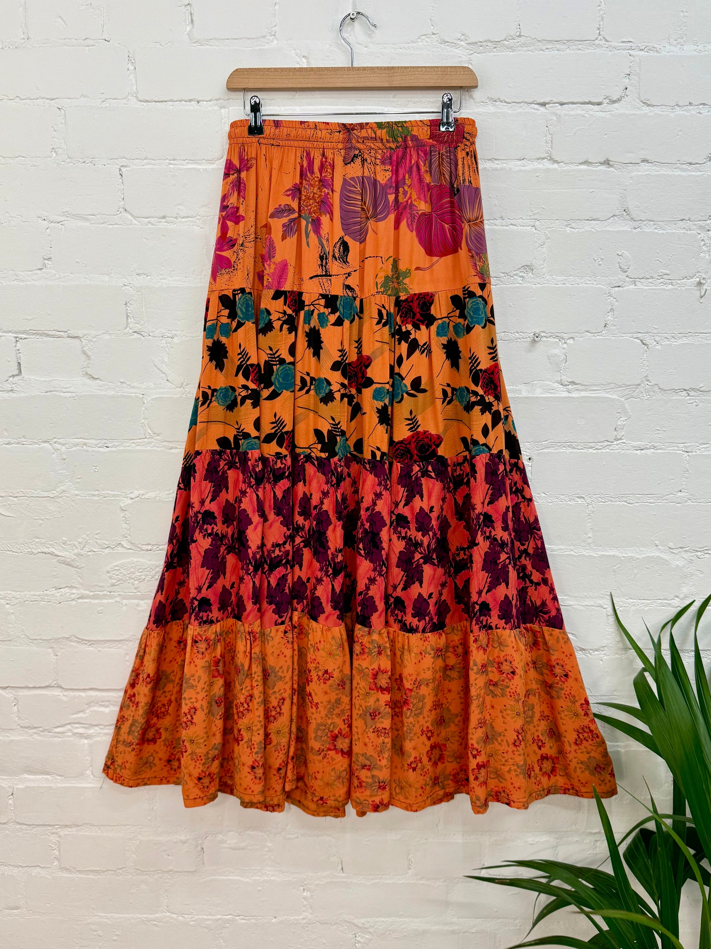 Patchwork Floral Long Skirt