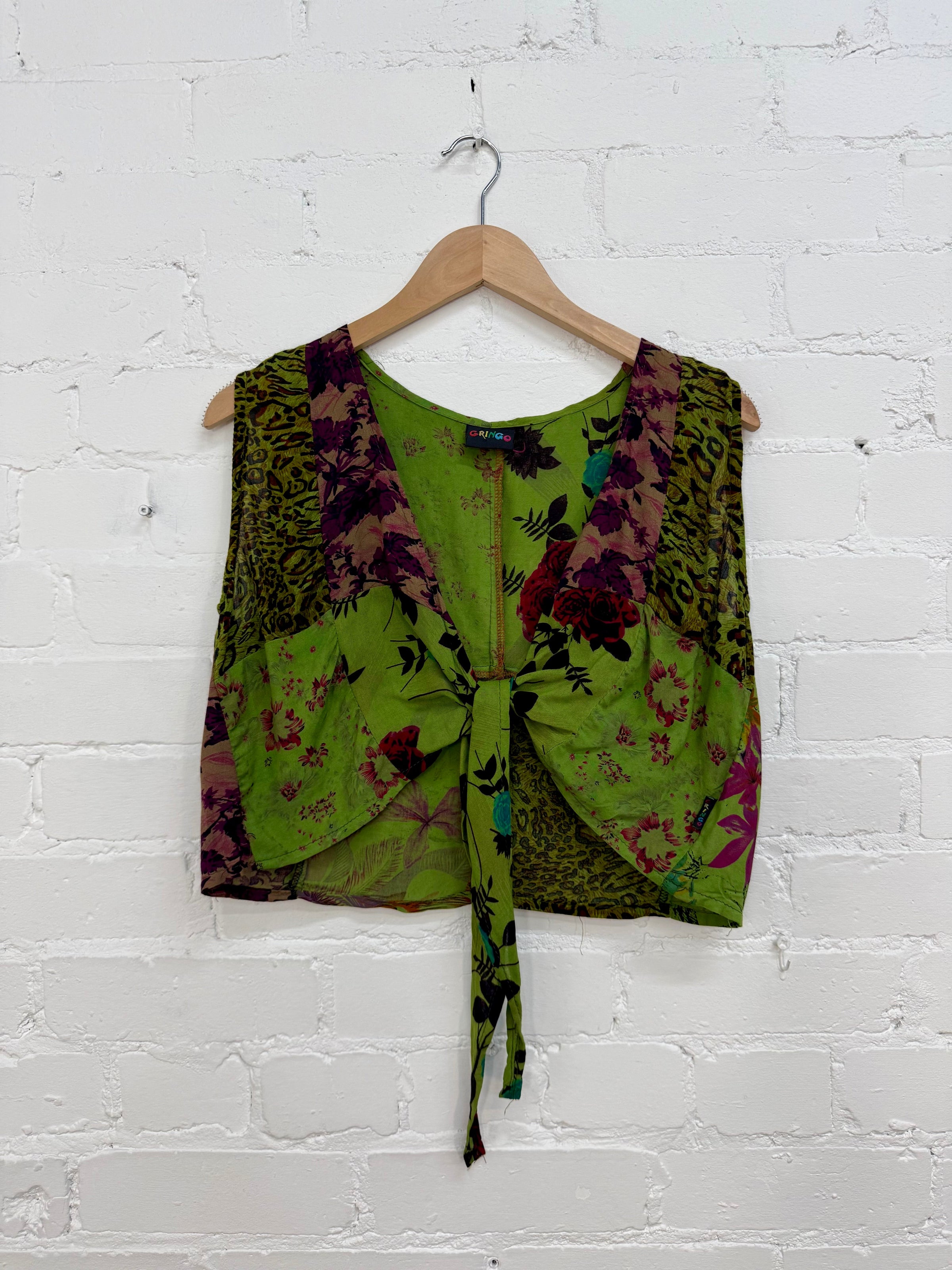 Patchwork Floral Sleeveless Tie Top