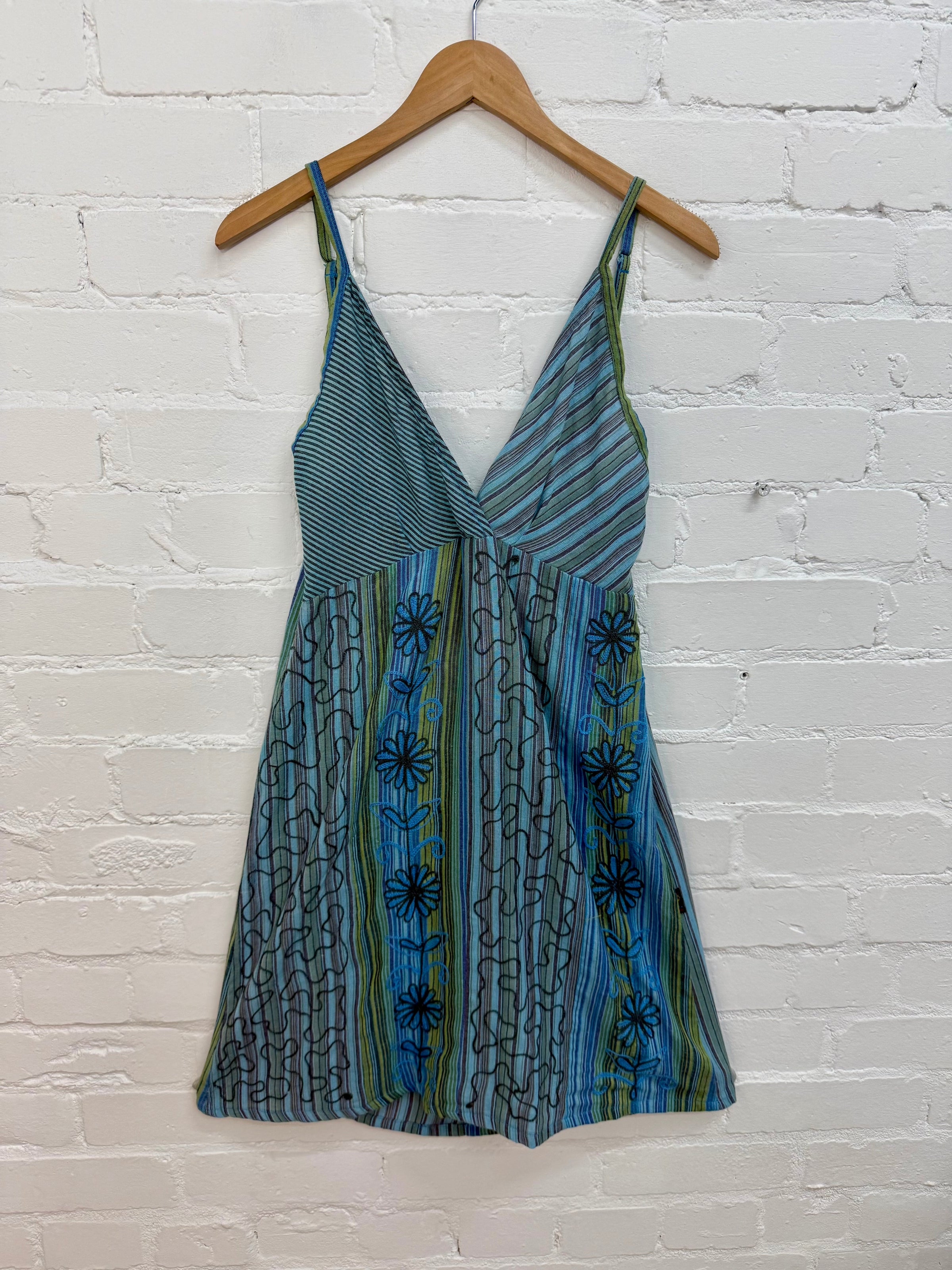 Embroidered Striped Short Dress