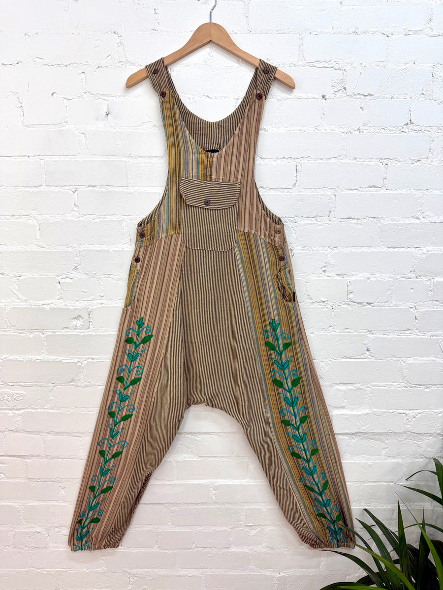 Embroidered Striped Afghani Dungarees
