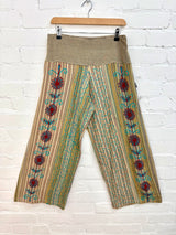 Embroidered Striped Cropped Wide Leg Trouser